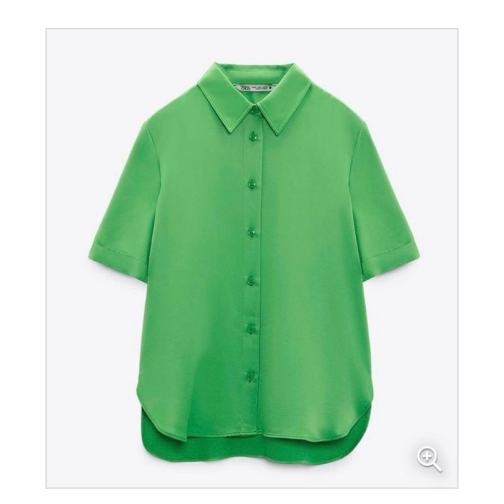 Zara Green Short Sleeve Satin Blouse